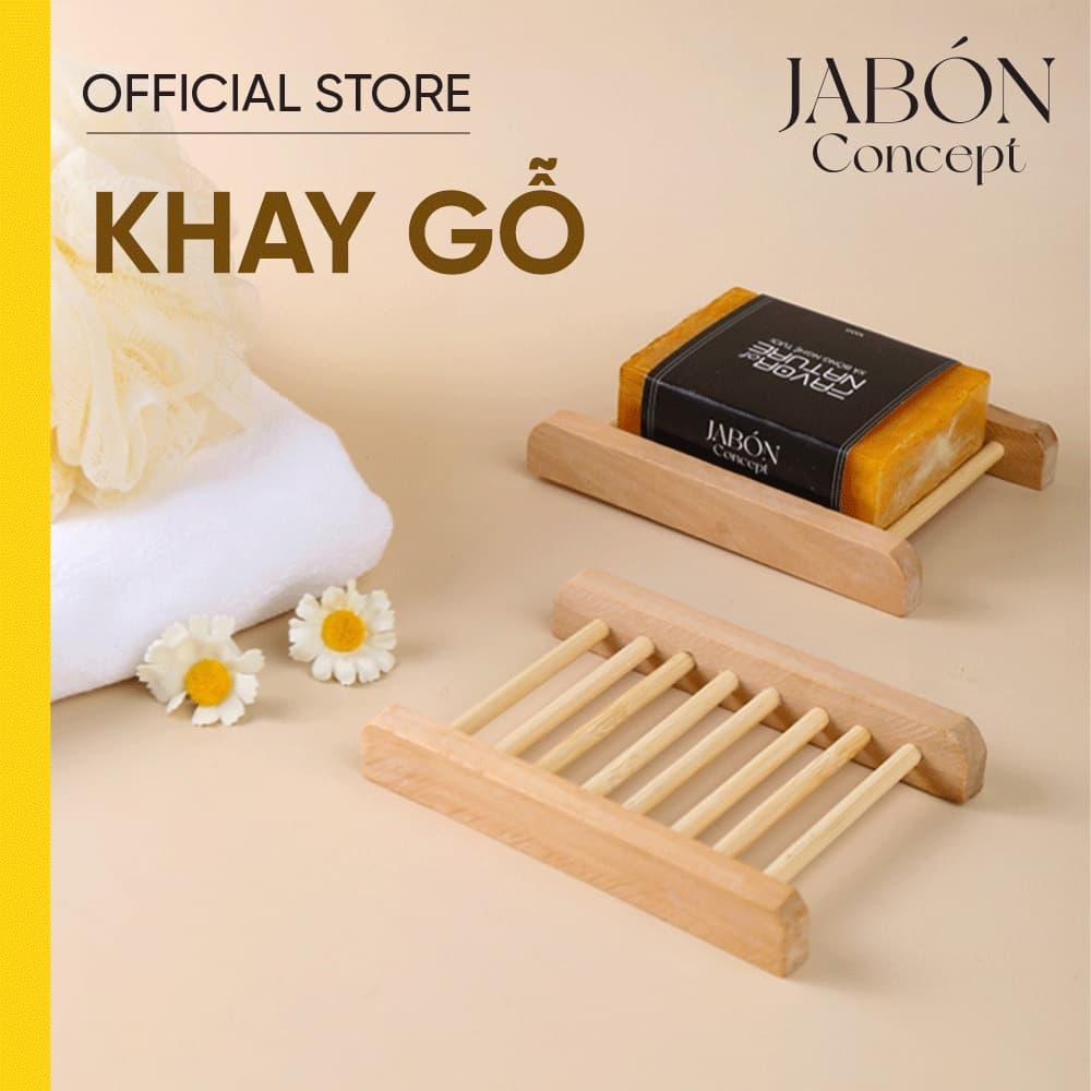 Khay gỗ đựng xà bông Jabón Concept với một viên xà bông đặt bên trên